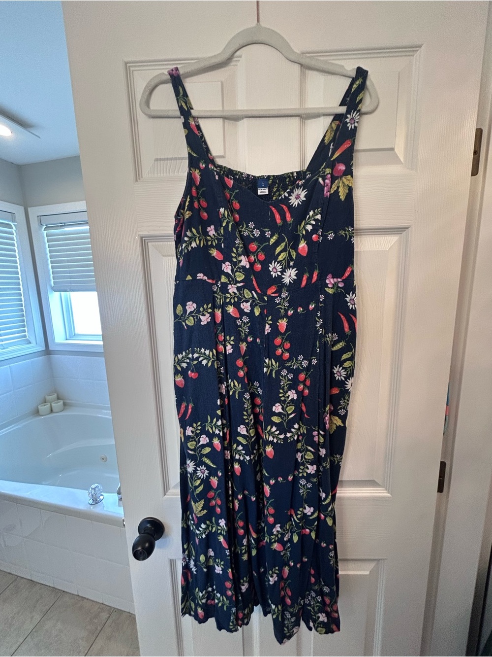 Old Navy Navy Floral Dress with Red Chili Print